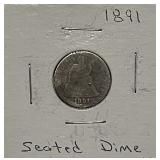 Silver 1891 Seated Dime