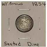 Silver 1854 Seated Dime w/Arrows