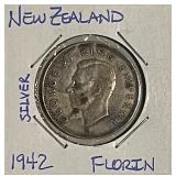 Silver 1942 N.Zealand Florin