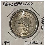 Silver 1941 N.Zealand Florin