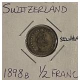 Silver 1898B Swiss 1/2 Franc