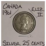Silver 1961 Canada Quarter