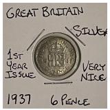 Silver Gr.Brit. 1937 6 Pence