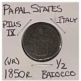 1850R 1/2 Baiocco Italy Papal States