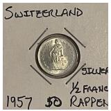 Silver 1957 Switz. 1/2 Franc