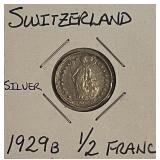Silver 1929 Switz. 1/2 Franc