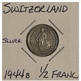 Silver 1944 Switz. 1/2 Franc