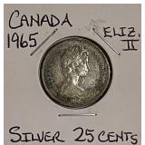 Silver 1965 Canada Quarter