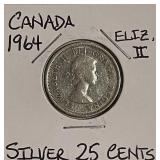 Silver 1964 Canada Quarter