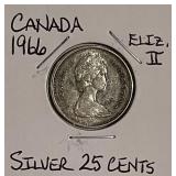 Silver 1966 Canada Quarter