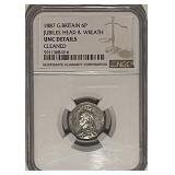 Cert. UNC Silver 1887 G.B. Six Pence