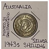 Silver 1943S Australia Shilling