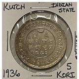Silver India State Kutch 1933 5 Kori