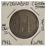 Silver India State Hyderabad 1942 Rupee