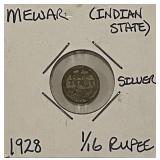 Silver India State Mewar 1928 1/16 Rupee