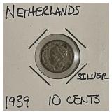 Silver 1939 Netherlands 10 Cents