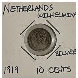 Silver 1919 Netherlands 10 Cents
