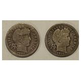 2 Silver 1906D & 1915S Barber Dimes
