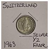 Silver 1963 Switz. 1/2 Franc