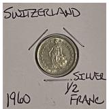 Silver 1960 Switz. 1/2 Franc