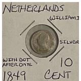 Silver 1849 Neth. 10c