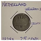 Silver 1824B Neth. 25c