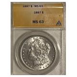 Cert. MS63 1887 Silver Morgan Dollar