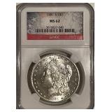 Cert. MS62 1881S Silver Morgan Dollar