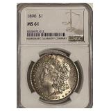 Cert. MS61 1890 Silver Margan Dollar