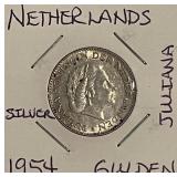 Silver 1954 Netherlands Gulden