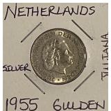 Silver 1955 Netherlands Gulden
