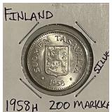 Silver 1958H Finland 200 Markka