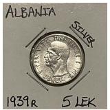Silver Albania 1939R 5 Lek