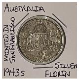 Silver 1943S Australia Florin