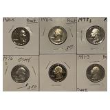 (6) PROOF Quarters 1969,71,73,76,78,81