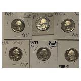 (6) PROOF Quarters 1969,72,73,76,77,81