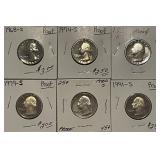 (6) PROOF Quarters 1968,74,78,79,80,91