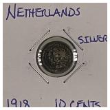 Silver 1918 Netherlands 10 Cents
