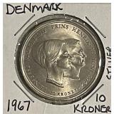 Silver 1967 Denmark 10 Kroner
