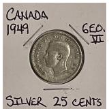 Silver 1949 Canada 25 Cents