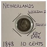 Silver Key Date 1848 Neth. 10c