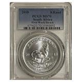 Cert. MS70 S.A. Silver 2018 Krugerand