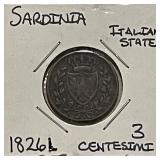 1826L Sardinia (Italy) 3 Centesimi