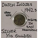 Silver 1942S Neth. Indies 1/10 Gulden