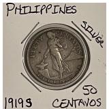 Silver 1919S Phil. 50 Centavos