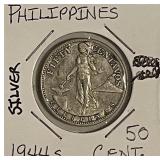 Silver 1944S Phil. 50 Centavos