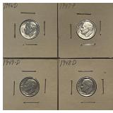 (4) 1940s Silver Roosevelt Dimes