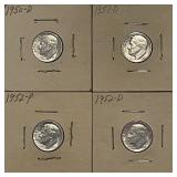 (4) 1950s Silver Roosevelt Dimes