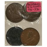 (4) Australia Half Pennys 1916-1936