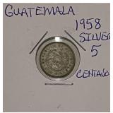 Silver 1958 Guatemala 5 Centavos